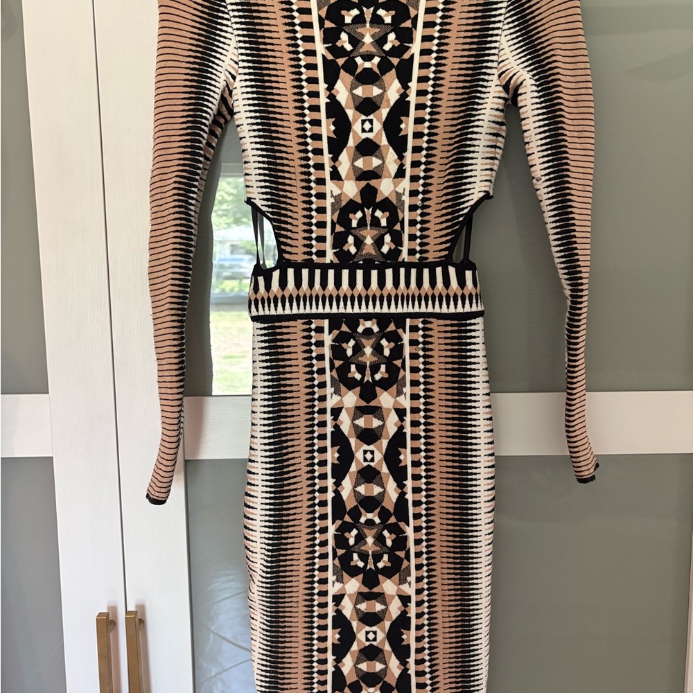 Torn by Ronny Kobo Black and Cream Bodycon Dress